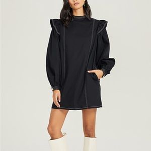 Something Navy Black Ruffle Shoulder Mini Dress